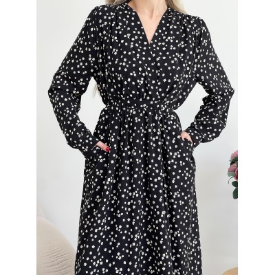 Квіткова сукня з карманами чорна 111272 Квіткова сукня з карманами чорна 111272