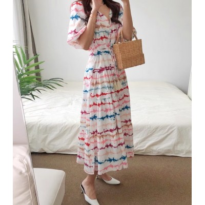 Різнокольорова сукня з поясом 111475 Різнокольорова сукня з поясом 111475