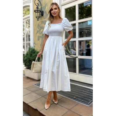 Біла сукня максі на резинці 111517 Біла сукня максі на резинці 111517
