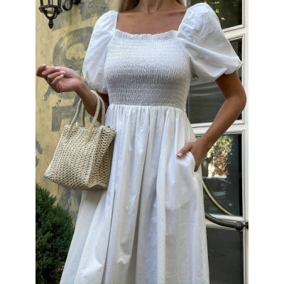 Біла сукня максі на резинці 111517 Біла сукня максі на резинці 111517