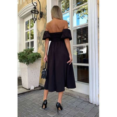 Чорна сукня міді з відкритими плечима 111518 Чорна сукня міді з відкритими плечима 111518