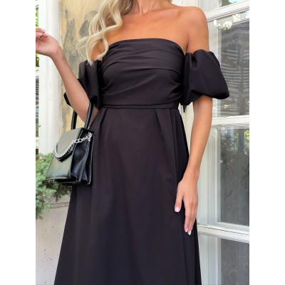 Чорна сукня міді з відкритими плечима 111518 Чорна сукня міді з відкритими плечима 111518