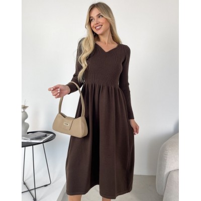 Сукня з пишною спідницею коричнева 111619 Сукня з пишною спідницею коричнева 111619