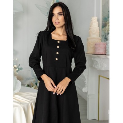 Чорна сукня з шифоновою вставкою 111602 Чорна сукня з шифоновою вставкою 111602