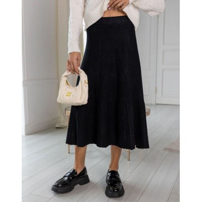 Трикотажна спідниця міді чорна 111608 Трикотажна спідниця міді чорна 111608