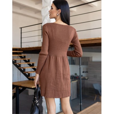 Трикотажное платье мини коричневое 111530 Трикотажное платье мини коричневое 111530